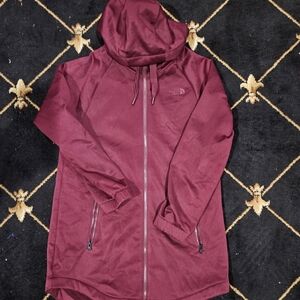 The North Face Jazzer Full zip Fleece Hoodie Womens Size M Deep Garnet Red Long